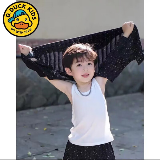 G.DUCKKIDS boys summer short-sleeved shirt set 2025 new flash diamond small and medium-sized children's baby Korean style two-piece set trendy and cool vest + shirt + shorts three-piece set 150 [height 146-15565-7
