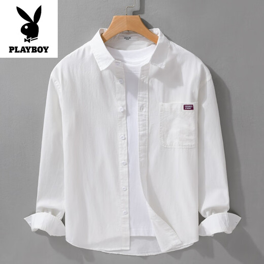 花花公子（PLAYBOY）高端品牌纯棉衬衫男士长袖夏季日系潮流寸衫免烫休闲衬衣外套男款 9902灰蓝 M