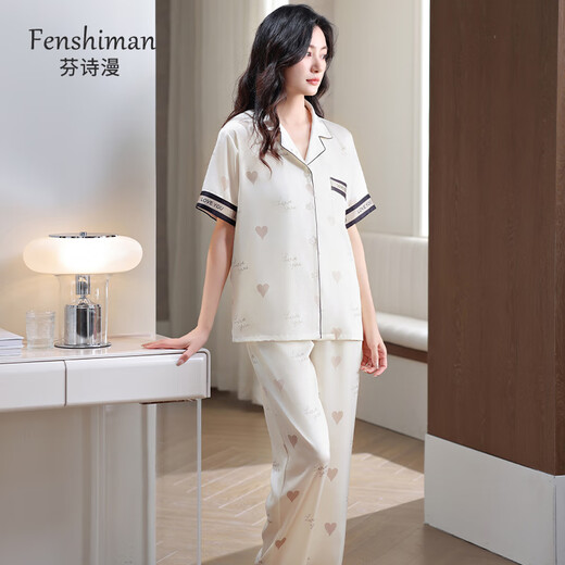 
Fenshiman pajamas for women in summer ice silk short-sleeved trousers set thin 2025 new imitation silk high-end home clothing 6626 M (recommended to wear weight 80-100 Jin [Jin equals 0.5 kg])