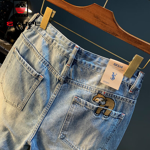 AEMAPE Apple Summer Investly Shorts de gran tamaño de gran tamaño de color Light Cotton Five Jeans de cinco cúbicos Bordado de moda Azul de alta gama de alta gama [XY9922] 28 Adecuado para el peso 95-108Jin [Jin equivale a 0.5 kg]