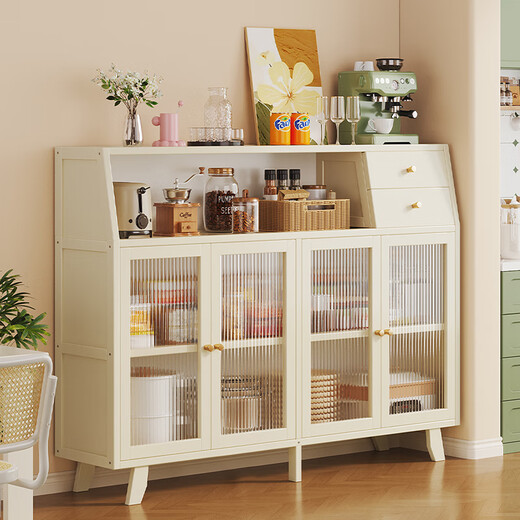 Sizhuge Kitchen Shelf Nordic Sideboard Microwave Oven Home Living Room Cabinet Home Solid Wood Multi-Function Storage Cabinet Wine Cabinet Single Door Model-Milk White