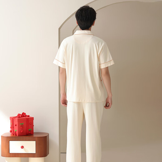 浪莎（LangSha）睡衣情侣装一男一女夏季纯棉7A抗菌短袖长裤结婚喜庆可外穿家居服 6221【喜欢】 M 女+XL男