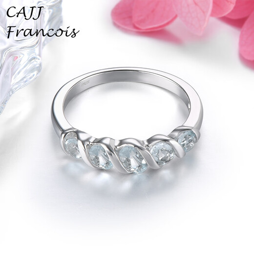 CAJJ Francois Aquamarine Ring 925 Silver Natural Colored Treasure Simple Daily Gift Hong Kong 17#