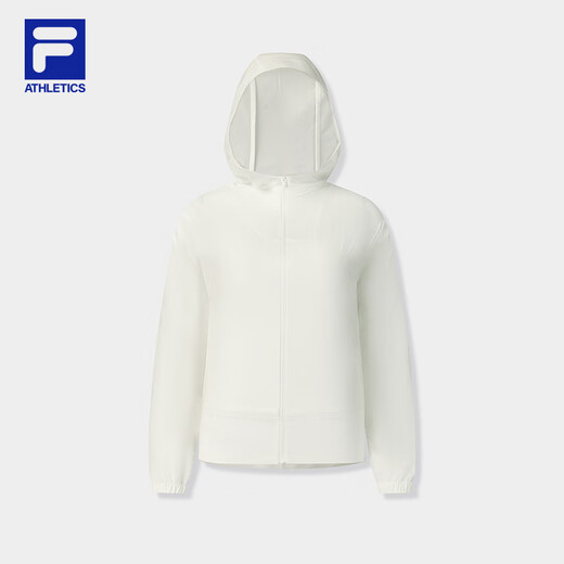 FILA 斐乐官方女士梭织外套2025秋新款户外运动宽松防晒连帽上衣 雪白-WT S 160/80A/S