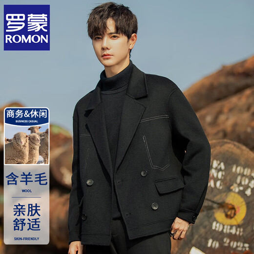 ROMON top-stitched woolen jacket men's coat autumn and winter 2025 new double-sided sheep short woolen coat graphite coffee XL
