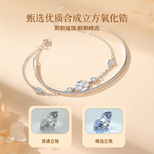 The only (Winy) lucky four-leaf clover silver bracelet for women, jewelry for girlfriend and wife, birthday, Valentine's Day gift, silver bracelet