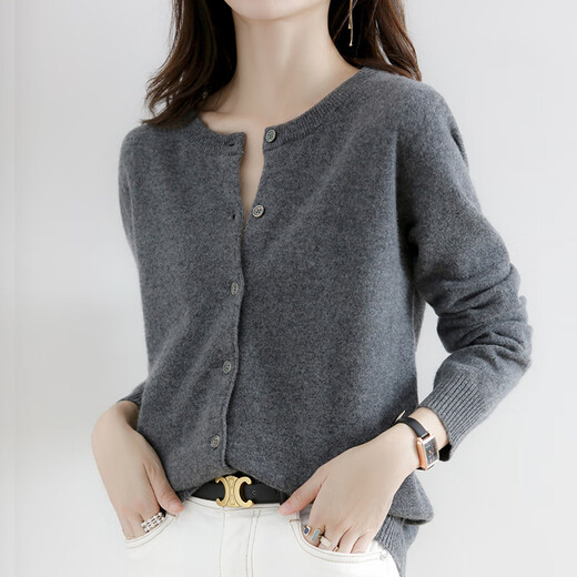 Bavdani base sweater cardigan coat sweater for women 2025 spring and autumn new dark gray women's outer wear dark gray M recommended 100-115 Jin Jin equals 0.5 kg