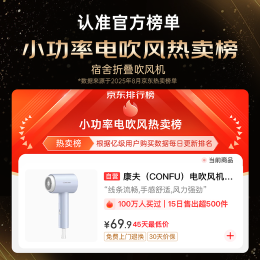 CONFU hair dryer for home student dormitory 1100w small power fast drying hot and cold air small portable mini folding hair dryer KF-3152 Wuyu Blue