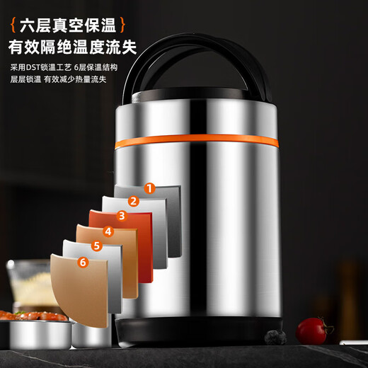 SUPOR stainless steel insulated lunch box, ultra-long portable 2L large-capacity multi-layer rice bucket, soup kettle carrier for office workers, business style, 1.2L two-layer packaging, six layers