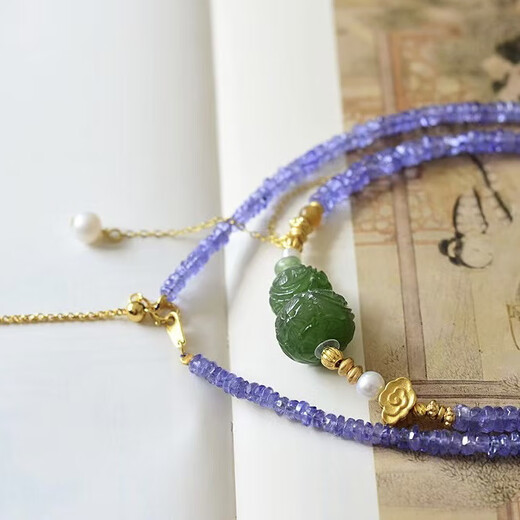 Chili Natural Tanzanite Gem Faceted Clavicle Chain Jasper Carved Gourd Pendant Zodiac Year Gift Customized