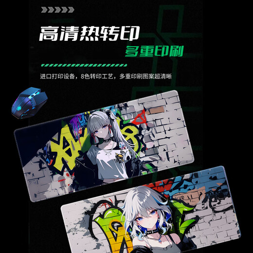 二次元鼠标垫超大动漫涂鸦墙系列电竞游戏专用滑鼠垫书桌办公桌垫 BD-3886 小鸟游六花 600x300mm 3mm