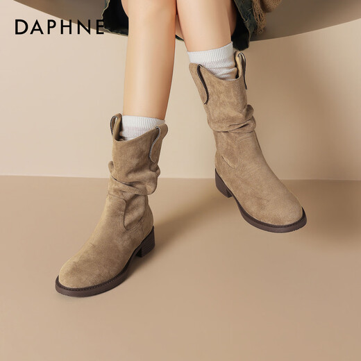 Daphne Pile Boots Women's New Maillard Denim Short Boots Cavalier Martin Boots 4025605008 Apricot 37