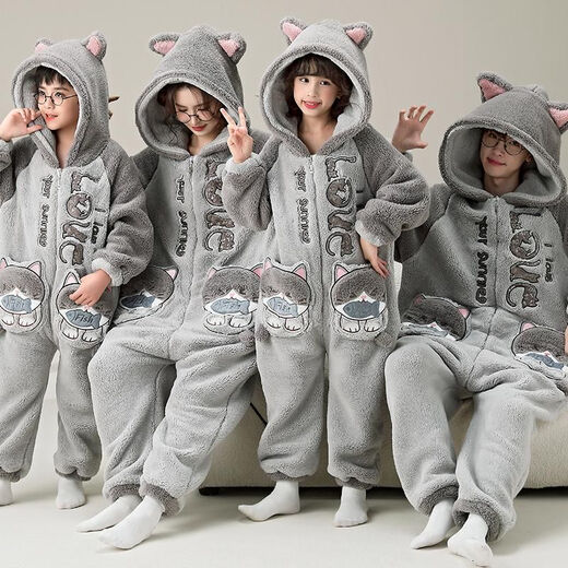 Einköpfige Pyjamas für Mädchen im Winter Hai Baby Korallen Velvet plus Samt verdickte 200 Jin [Jin gleich 0,5 kg] Großgröße Home Clothing ypf3892 kleiner blauer Hai ein-Stück-Toiletten-Reißverschluss Modell 150 cm (große Kinder Größe Gewicht 70-85 Jin [Jin Equal).