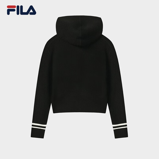 FILA 斐乐官方女士编织衫2025冬季新款休闲宽松连帽拉链毛衣开衫 正黑色-BK XL 175/92A/XL
