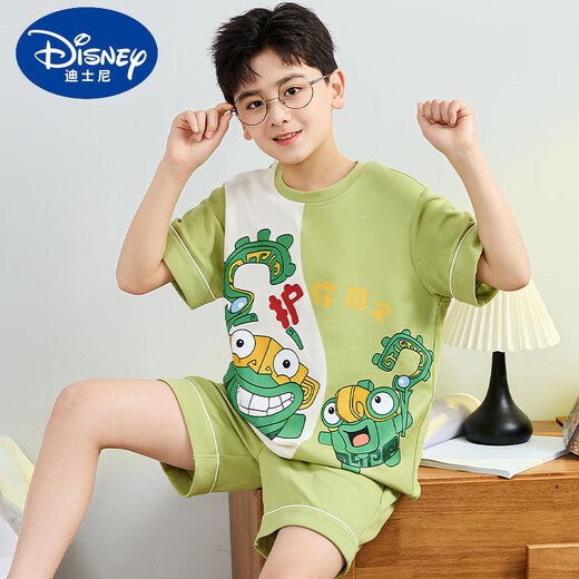 Yihou Children's Pure Cotton Boy Pajamas Summer Short Sleeve Egg Cartoon Handsome Little Boy Set Thin Home Clothing Big Children 6636# 170 12 size Height (120-130cm)