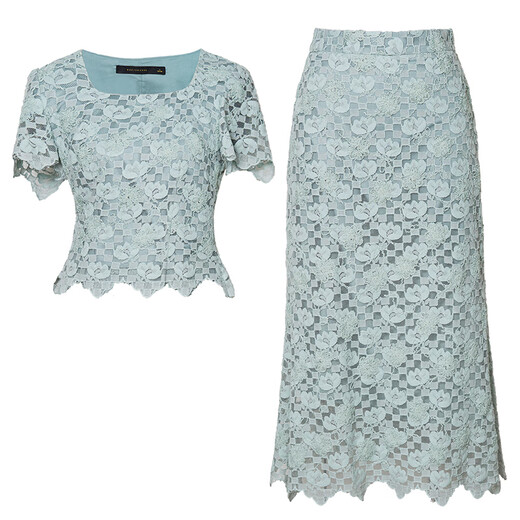 Roeyshouse looki costume vert clair haut de gamme 2025 Été Nouvelle jupe de corps mince en dentelle 12240 vert clair L