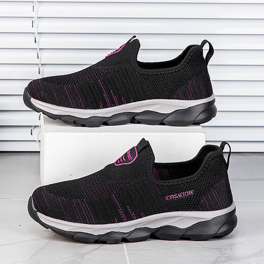Middle-aged and elderly people's walking shoes for women breathable and comfortable non-slip elderly shoes soft and skin-friendly flying mesh travel hiking shoes XE-9928 light gray 36
