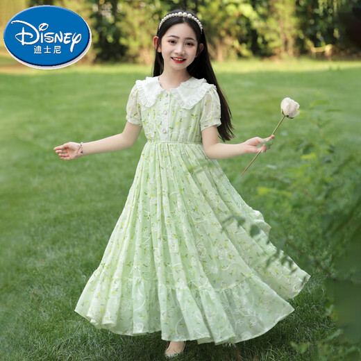 迪士尼（Disney）女童连衣裙夏装2025新款洋气儿童雪纺碎花裙薄款大童夏天棉布裙子 6630浅蓝色 赠珍珠发箍 120 cm