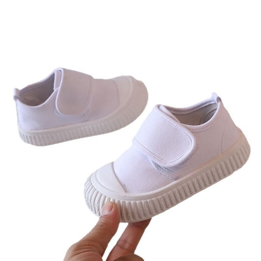 Zi Jiafu small white shoes children's white shoes kindergarten school performance white shoes boys and girls sports games canvas shoes performance shoes D003 white 29 inner length 18.5cm
