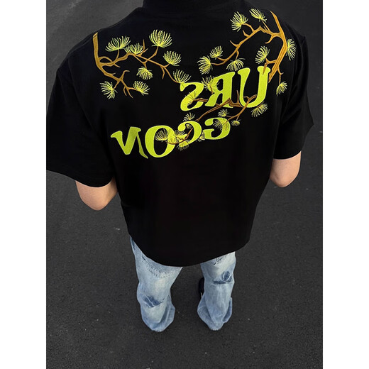 Muwei American heavyweight pure cotton embroidered short-sleeved T-shirt for men and women in summer ice-sensing high-quality casual and versatile couple five-point sleeves CXT2691 black L [recommended 110-130Jin [Jin equals 0.5 kg]]
