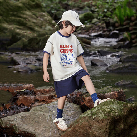 TTPMER children's short-sleeved T-shirt 2025 summer and autumn boy cool girl loose versatile top T-shirt trendy beige 1048 [cotton style] 110 (recommended 32-44Jin [Jin equals 0.5 kg])