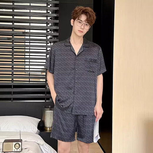 AMERPIN Marca de primera línea 100% Mulberry Silk Pajamas Men Mulberry Silk Seda Gran Tamaño Ligero Luxury Home Ropa 3899 Pine Green L [Peso: 100-139Jin [Jin es igual a 0,5 kg]]]