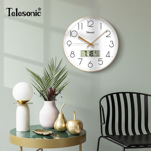 Uranus (Telesonic) wall clock living room perpetual calendar clock 3D three-dimensional creative dual calendar temperature clock simple quartz clock wall watch 35cm