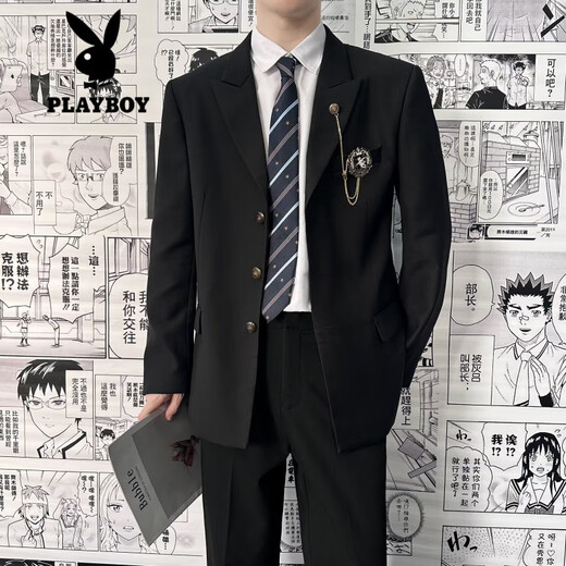Playboy (PLAYBOY) DK uniform blazer men's college style Japanese style handsome and versatile student black jk casual suit black with the same badge M