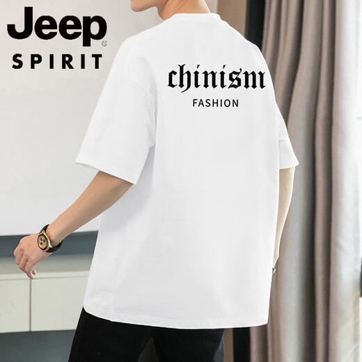 
JEEP SPIRIT260g heavy pure cotton short-sleeved T-shirt men's American loose top letter printed half-sleeved round neck T-shirt M09-T681 dark green S