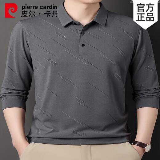 皮尔卡丹（pierre cardin）桑蚕丝长袖t恤男士春秋新款中年爸爸休闲免烫上衣翻领薄款polo衫 829黑色 XL 175 建议140-155斤