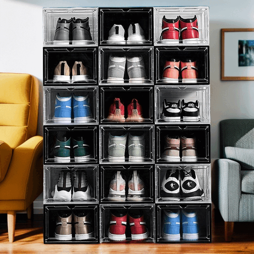 Shoe Box Acrylic 20-pack Shoe Box Magnetic Transparent Acrylic Door Vertical High-top Sneaker Plastic Storage Twenty-Pack 1*Special Grade Magnetic Vertical Style No Odor No A-Class - Black Gray Large Size 47 Size Universal Magnetic Vertical Style Open