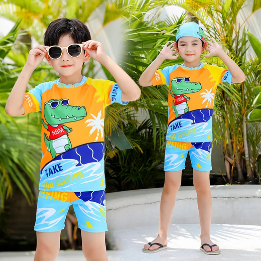 2025 New Children's Split Sun Protection Swimsuit Boys Surf Suit Boys Swim Suit Color Block 120 L