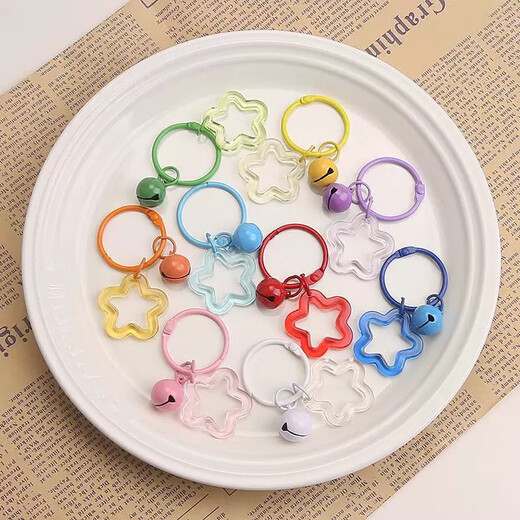Kunsui Colorful Star Flower Acrylic Keychain Pendant Diy Keychain Dingling Small Fresh Couple Book Packaging Ornament Transparent Star Keychain [Random Color Mixed 10 Packs]