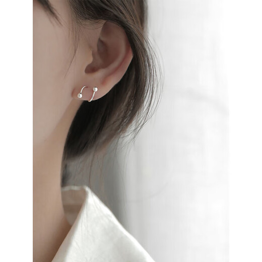 Yingtang Old Phoenix 9999 sterling silver ear piercing sleeping sterling silver no-removal earrings 2025 new earrings earrings two pairs of high stars + beads 999 sterling silver ear piercing earrings allergy return guarantee