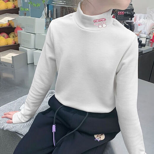 Girls German velvet bottoming shirt spring and autumn 2025 new children's velvet top with long-sleeved T-shirt for girls and older children HL-514 white 140