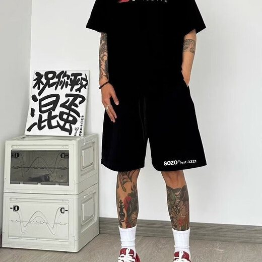 Black Box White American Retro Shorts Summer New Fashion Brand de moda Simple y versátil Shorts Sports HQWP-D695 Gray XL