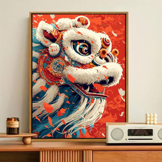 Three-April Tiger Chinese Style Lion Dance Digital Oil Painting Diy Filling Coloring Dragon New Year Hand-painted Oil Painting Decorative Hanging Painting SJ13915 50*70cm Tightened Thickened Inner Frame + Outer Frame