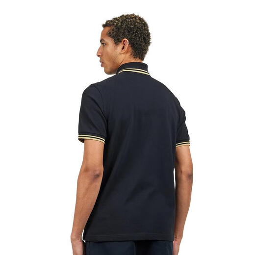 Fred Perry Men's Two-Color Lapel Men's POLO Shirt M12157 Made in UK Clothing Underwear Casual Business Black / Champagne One Size M