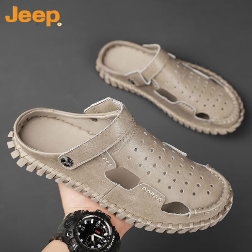 Jeep (Jeep) Sandalias Baotou para hombres de doble uso de hombres 2023 Summer NUEVO estilo al aire libre Driver de dos lados Sandalias de cuero de playa transpirable 12033 Hy Black 40