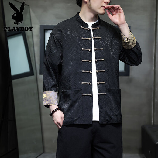 Playboy (PLAYBOY) New Chinese style men's Chinese style red Tang suit shirt jacket spring long-sleeved shirt animal year Hanfu top men's red 3XL 160-180Jin Jin equals 0.5 kg