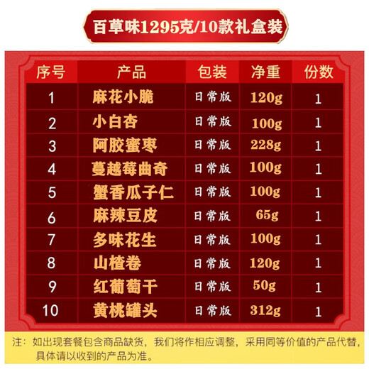 百草味干果炒货零食大礼包每日坚果礼盒装整箱年货节日团购 百草味1047g/10袋礼盒装