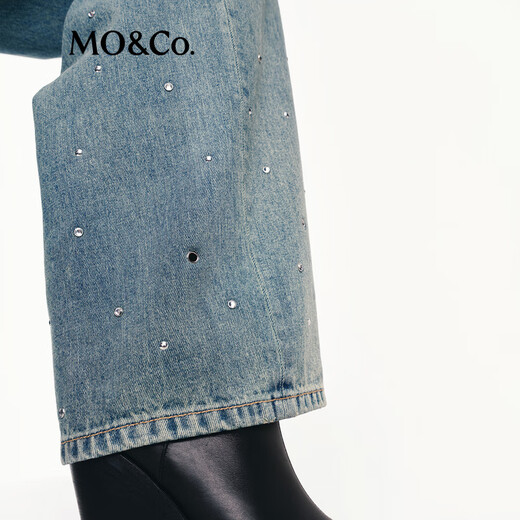 Mo/co. Jeans 2025 Autumn Nuevo producto Hot Diamond Diamond Rivets Nostalgic Greyscale Blue algodón ALIGO DE ALGOTA ANTEA MBE3JEN012 Denim azul S 26
