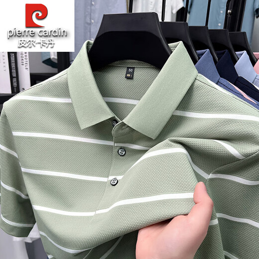 Pier Cardin 100% reines Baumwoll-Kurzärärt-T-Shirt für Männer 2025 Sommer neu gestreifte Männer mittleren Alters Casual Vielseitig vielseitig. Hemd für Männer 15100-Dark Blue 4xl 190 Vorschläge 185-195Jin [Jin ist gleich 0,5 kg]