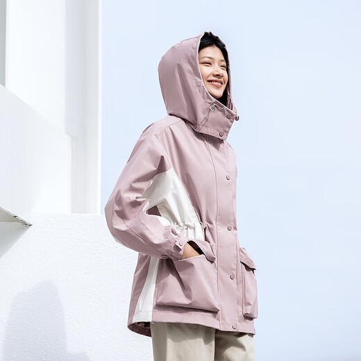 森马（Semir）防护外套|外套女中长款拼色三防防风秋潮酷宽松连帽上衣户外 紫白色调00471 M