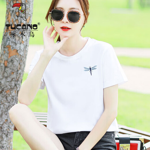 Woodpecker Fashion Green Short Sleeve T-Shirt Frauen losen einfache Buchstaben vielseitig T-Shirt Sommer 2025 Neue Top 9793 Mint Green_short Sleeve 2xl_ (vorgeschlagen 135-150jin [Jin gleich 0,5 kg]))