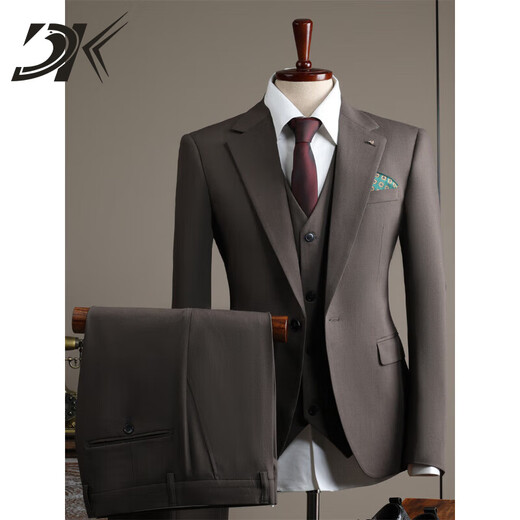 DK high-end men's one-button suit suit men's spring and autumn slim coat business casual formal dress small suit one-button tea gray (suit + trousers) 4XL 58 (158-175Jin Jin equals 0.5 kg)