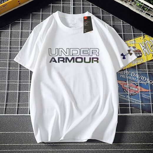 Under Armour UA new sports summer solid color ins round neck T-shirt short-sleeved men and women half-sleeved casual loose fashionable breathable Korean version 11980T-shirt black M