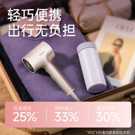 Philips (PHILIPS) Hair Dryer 3 Series Pro Fluorescent Barrel Pink Household Negative Ion Hair Care High Power Fast Drying Hair Dryer for Student Dormitories Birthday Gift