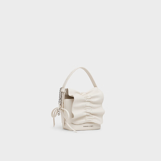 CHARLES/KEITH25 autumn new product retro pleated bow mini handheld crossbody bag CK6-40151554 Cream milk white XXS