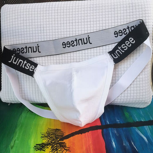 Banfishi men's gay sexy no-take-off thong sexy beltless cotton large bag hollow buttocks exposed gay underwear for men black 3501 M